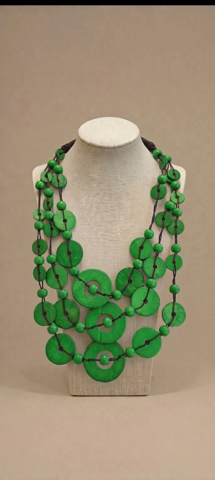 Collier en bois, couleur vert foncé, style Bohème
